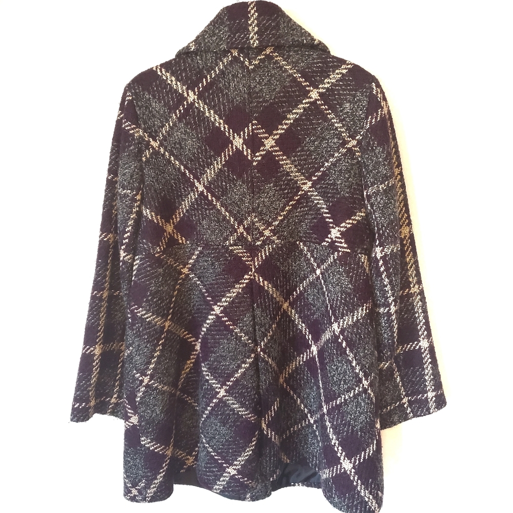 Larry Levine Grey and Maroon Wool Check Pea coat - Picture 8 of 8